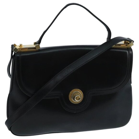 GUCCI Shoulder Bag Leather Black Gold Auth 104033 - Picture 1 of 16